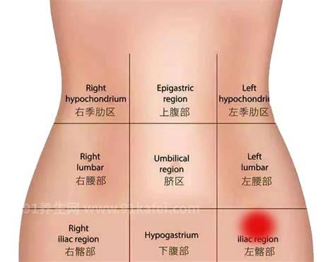 女性左侧腹疼痛位置图，左中上下腹疼分别对应的疾病不同