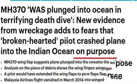 马航MH370终于真相大白！机长被曝疯狂坠毁飞机，死前曾当小三并失恋！