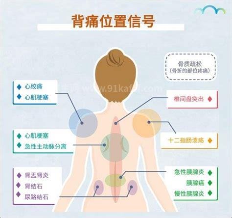 女性后背酸痛部位图解，包括左后背酸